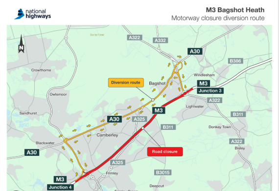 M3 Closures at Bagshot Heath: What You Need to Know (Junctions 3 to 4 North & Southbound)